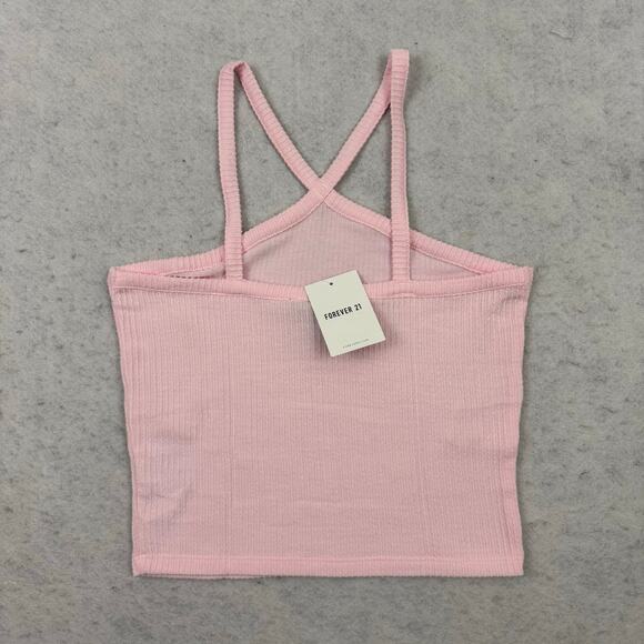 Forever 21 Ribbed Cami Tank Top Pink M Criss Cross Strap NWT Y2K Basic - Picture 4 of 11
